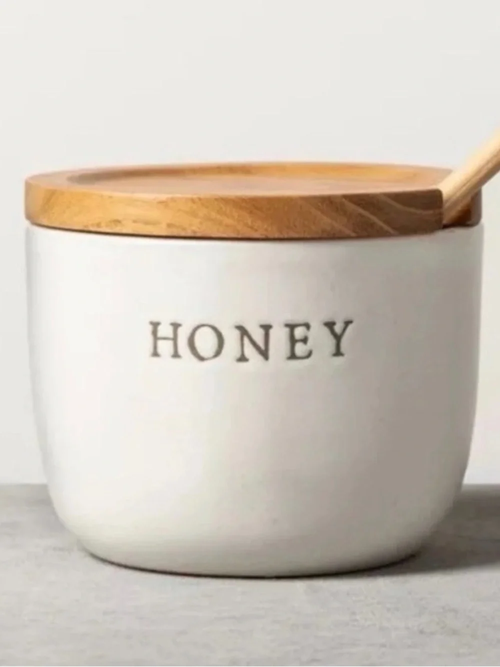 Hearth & Hand White Ceramic Honey Jar with Wooden Lid